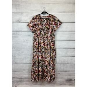 Anthropologie Maeve Plus Size Pink Floral Tiered V-Neck Maxi Dress Size 3X